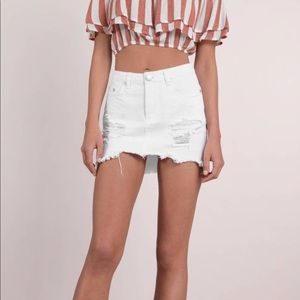 Tobi Distressed White Jean Skirt